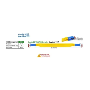 Sangle de traction pour 4×4 longueur 8ml rupture 15T + 2 Manilles